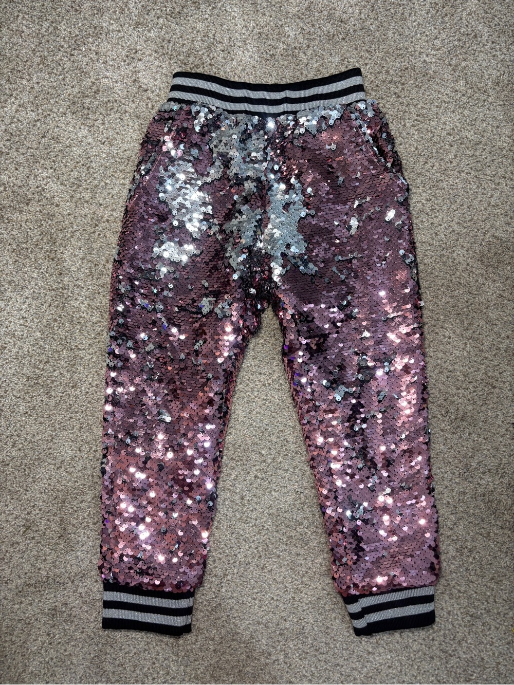 Lola + The Boys Pink Lemonade Sequin Joggers pink and silver size 2